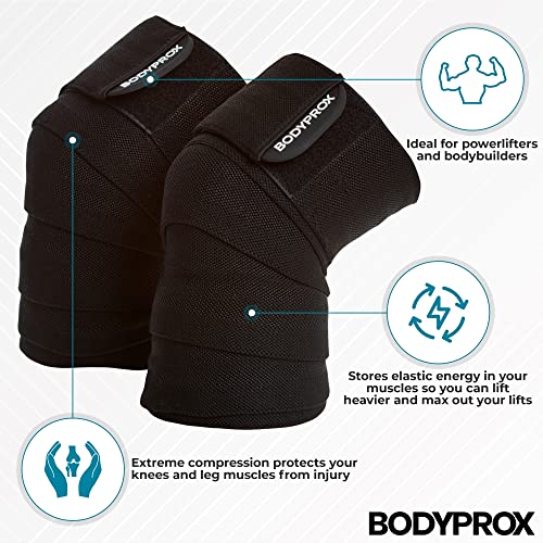 Bodyprox Knee Wrap 2 Pack for Squats, Weightlifting, Powerlifting, Leg Press, and Cross Training, Knee Support for Men and...