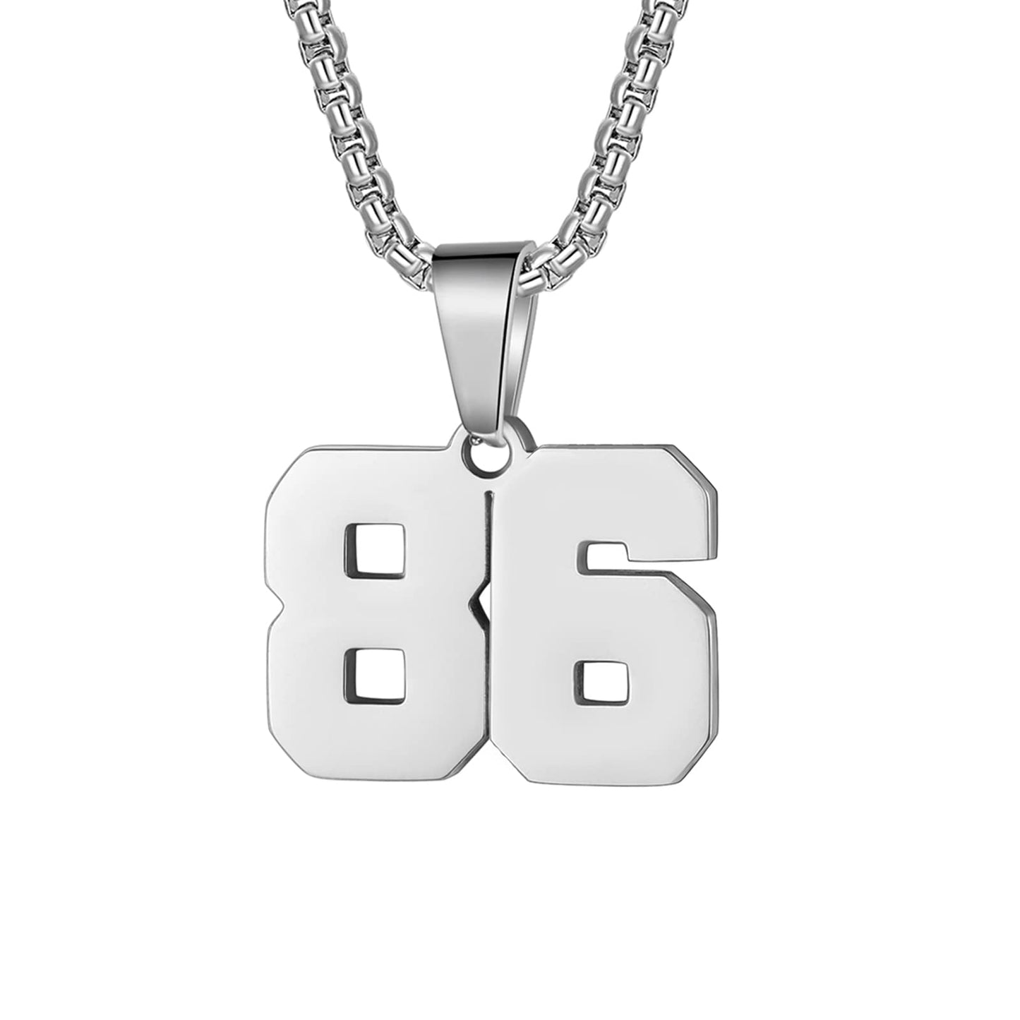 Number Necklaces Personalized Necklaces Silver Initial Number Pendant Stainless Steel Chain Movement Necklaces for Men Women (86