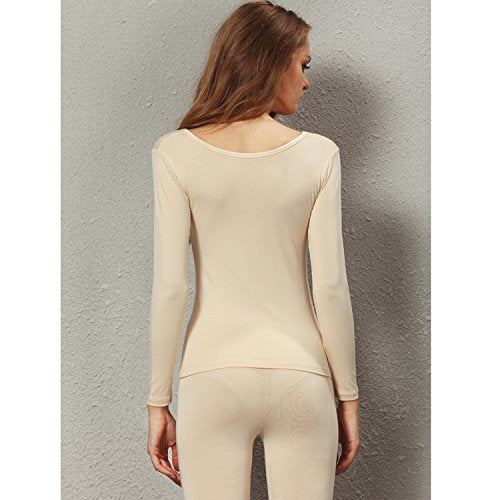 Liang Rou Women's Crewneck Long Johns Ultra Thin Modal Thermal Underwear Top & Bottom Set