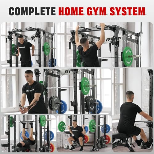 RitFit Buffalo Smith Machine, Power cage with LAT-Pull Down System & Cable Crossover System, All-in-One Squat Rack for Hom...