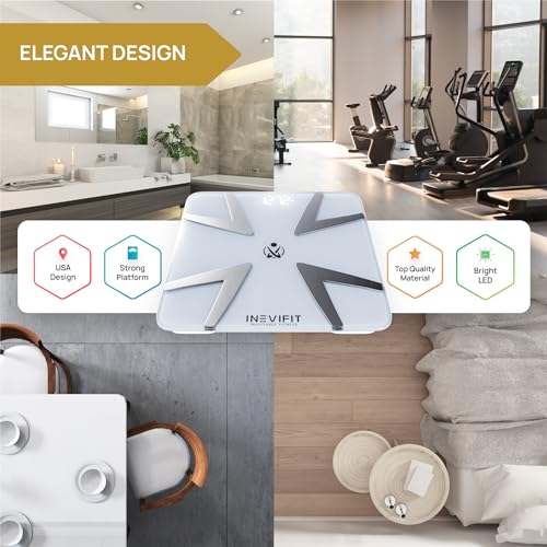 INEVIFIT Smart Body Fat Scale, Highly Accurate Bluetooth Digital Bathroom Body Composition Analyzer, Measures Weight, Body...