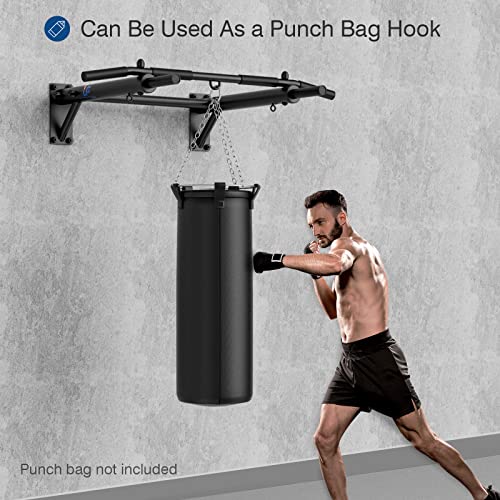 Wall Mounted Pull Up Bar, Thicken Steel Max Load 300 lbs，Punch Bag and TRX Training Hook for Home Gym Upper Body Workout C...