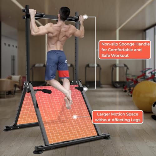 Leasbar Foldable Power Tower Dip Station Pull Up Bar, Multifunction Triangular Structure Pull Up Station Home Gym Strength...