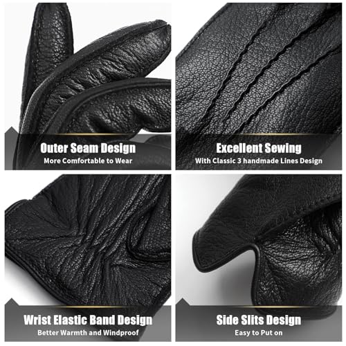 FIORETTO Men’s Chrome-Free Leather Gloves Winter – Touchscreen Driving Gloves with Warm Wool Lining M24001