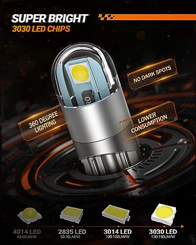 SEALIGHT 194 LED Bulb 6000K White, License Plate Light, Dome Light, T10 168 2825 W5W 3030 Bright Chips Wedge for Replaceme...