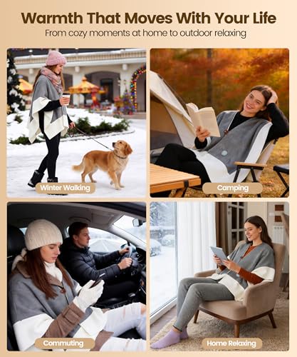 IUECSE Cordless Wearable Heated Blanket, Heated Blanket Battery Operated with Power Bank, USB Heating Throw Shawls Portabl...