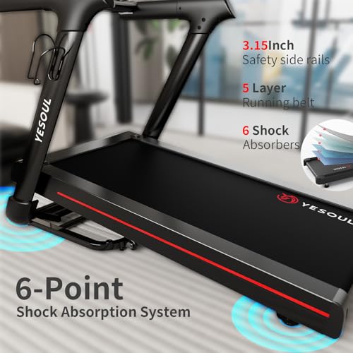 YESOUL Treadmills for Home with 10% Auto Incline, Folding Treadmill with Handrail, 300 lbs Capacity, LED Display & Interac...