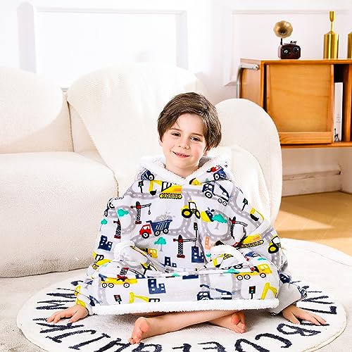 Blanket Hoodie, Sherpa Fleece Wearable Blanket for Kids, Plush Flannel Hooded Blanket, Sweatshirt Gift with Giant Pocket