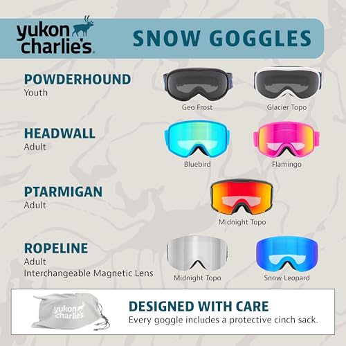 Yukon Charlie’s Adult Snow Goggles - Cylindrical Lens Ski Goggles - Boosted Contrast, Reduced Glare, Anti-Fog