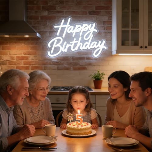 Happy Birthday Neon Sign for Wall Decor, LED Happy Birthday Light Up Sign, Dimmable Happy Birthday Neon Lights for Backdro...