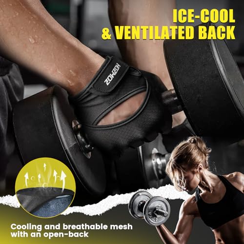 HOZMOZ Ventilated Weight Lifting Gloves, Thick Padded Workout Gym Gloves with Full Palm Protection & Grip & Shock Absorpti...