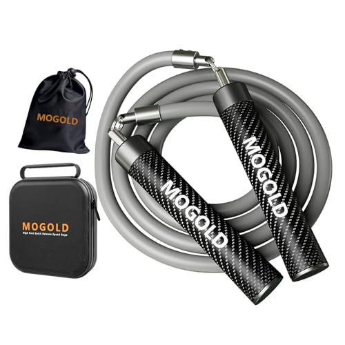 MOGOLD 1lb Weighted Jump Ropes for Women & Men with 1/2 Pound Jump Rope Cable & Thicker Leather Jump Rope Weighted Handle...