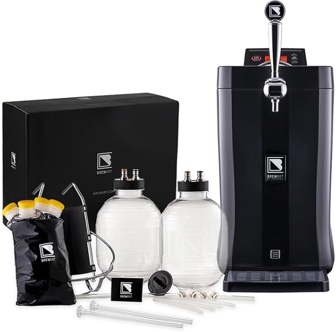 BrewArt Complete Beer Brewing & Dispensing System Bundle | BeerDroid Fully Automated Brewer & BrewFlo CO2-Free Beer Dispenser | 2 5L Kegs & Discovery Pale Ale BrewPrint Included