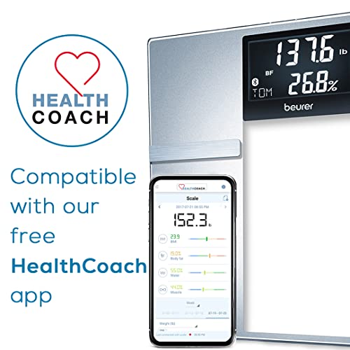 Beurer BF70 Body Fat Scale, Weight, Water & More, Smart Digital Scale for Full Body Analysis, BMI & Calorie Display, App S...