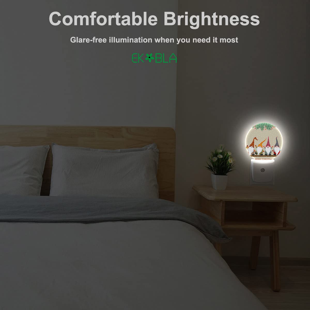 Ekobla Gnome Night Light Christmas Winter Decorative Santa Elf Snowflakes Plug In Nightlights Home Dusk To Dawn Smart Sensor Led Lamp For Men Women Boys Girls Gift