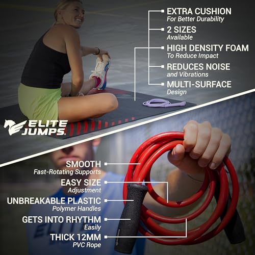 Elite Jumps Muay Thai + Mat Bundle | 1.2lb Weighted Jump Rope + Non-Slip Jump Rope Mat | Heavy Rope Training Set for Muay ...