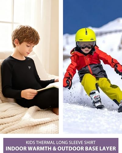 Moozava Boys Compression Thermal Shirt Long Sleeve Fleece Lined Youth Undershirt Kids Football Baseball Soccer Base Layer Top