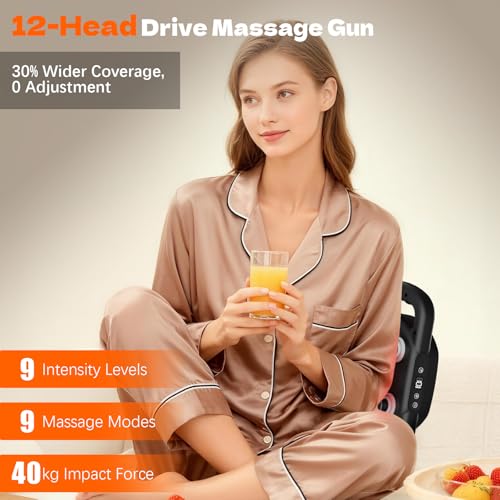12-Head Massage Gun Deep Tissue, Electric Massager Tool with 9 Levels & 9 Modes, Cordless Back/Neck/Foot/Arm/Body/Leg/Shou...