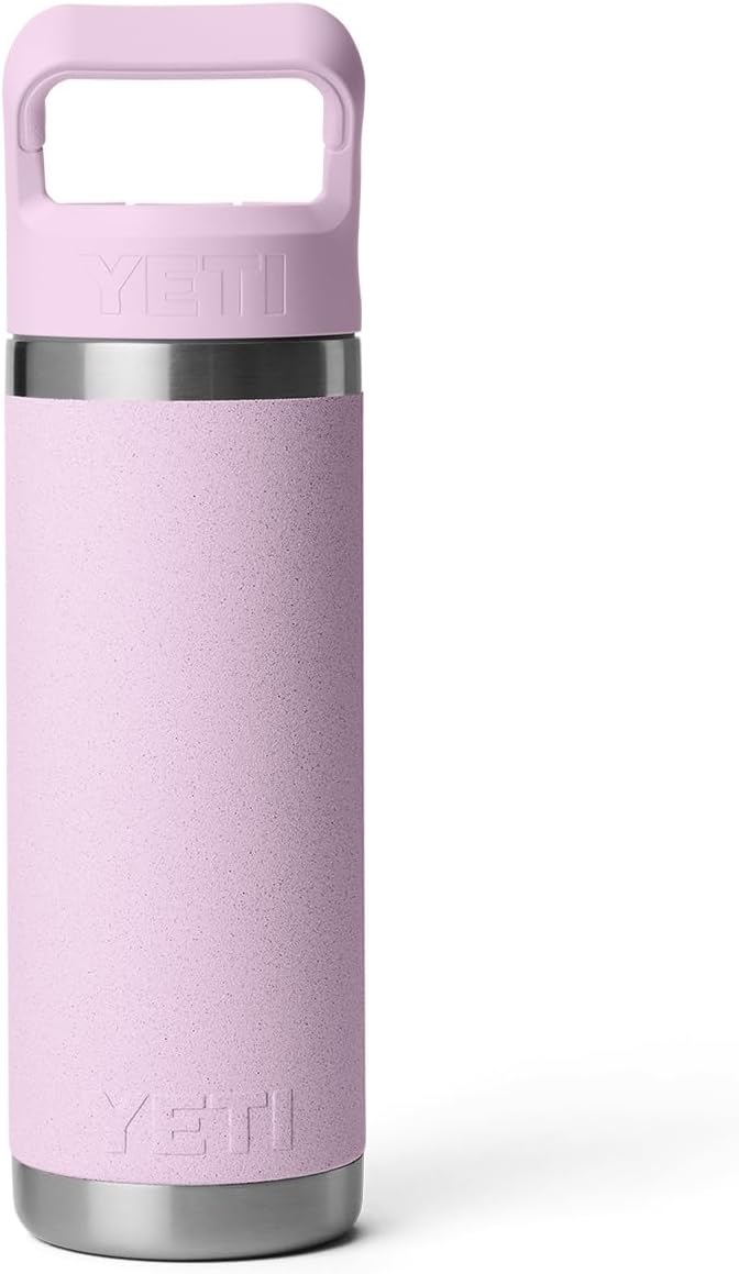 YETI Rambler 18 oz Bottle, Vacuum Insulated, Stainless Steel with Straw Cap, Cherry Blossom