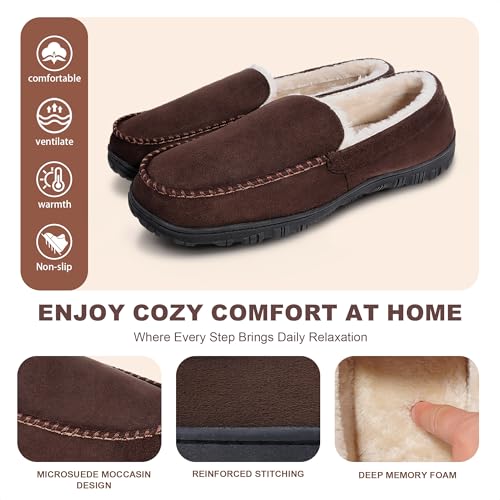 shoeslocker Men's Slippers Indoor Outdoor Warm Soft Plush Memory Foam House Slippers for Men Comfortable Bedroom Moccasin ...
