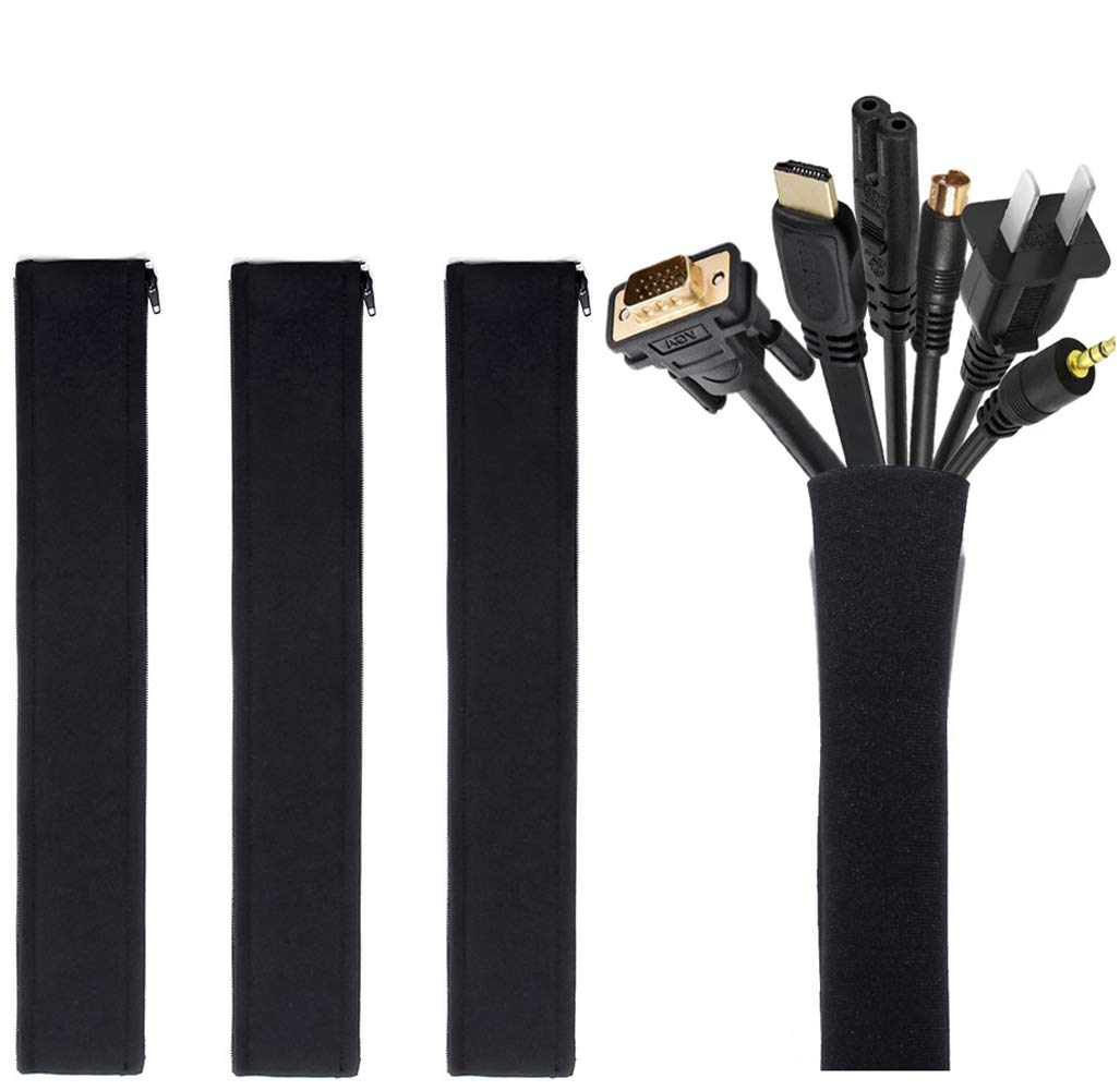 Joto 4 Pack Cable Management Sleeve, 19-20 Inches Cord Organizer System With Zipper For Tv Computer Office Home Entertainment, F
