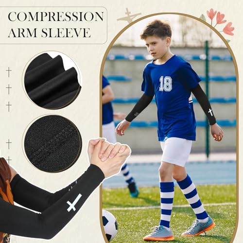 Bunnycool 2 Pairs Cross Arm Sleeve Christian Compression Arm Sleeve Youth Football Baseball Volleyball