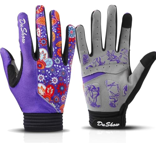 DuShow Bike Gloves for Women Cycling,Pink Floral Workout Gloves Women,Full Finger Biking Driving Riding Gloves for Women,G...