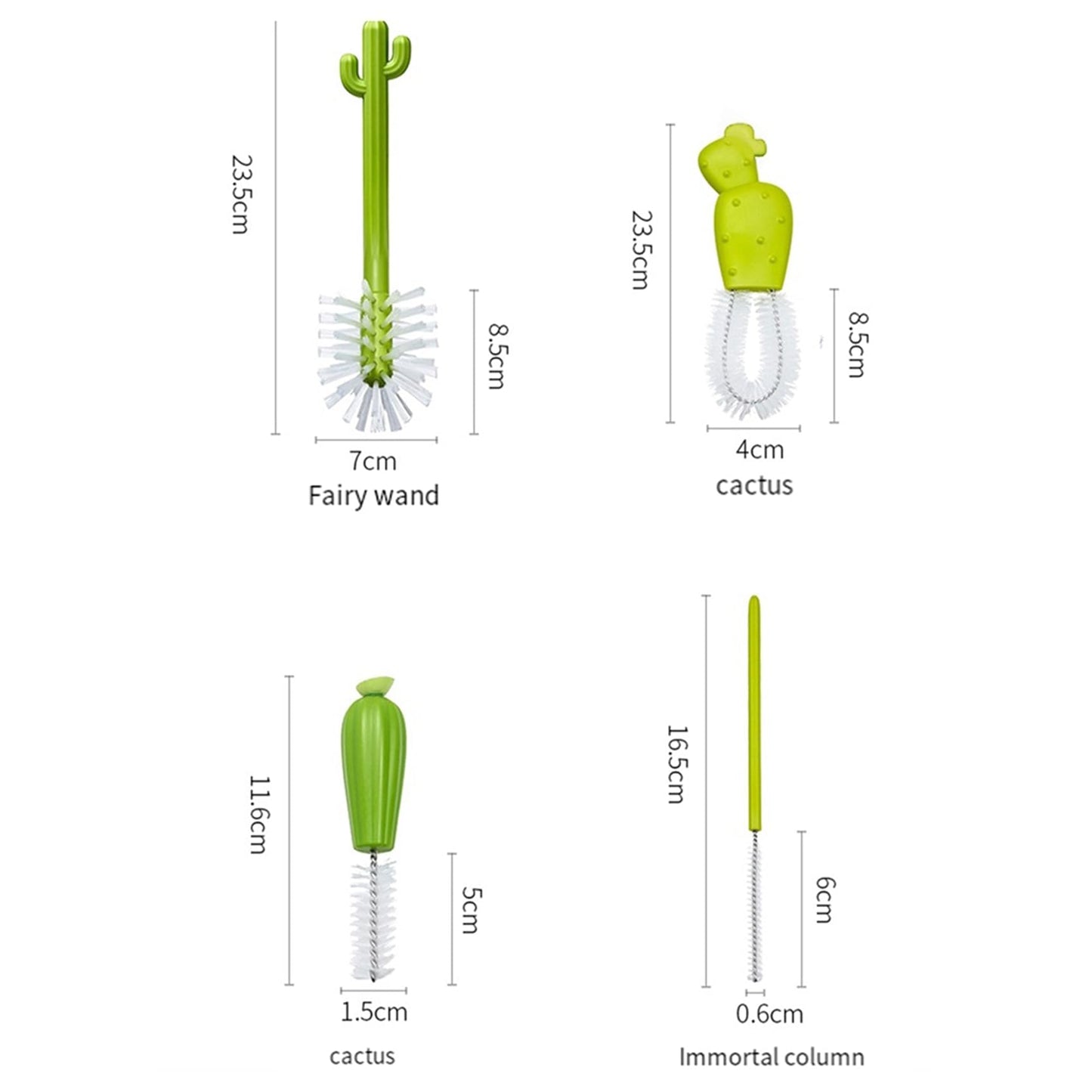 Kqcibz Cactus Bottle Brush, Straw Brush, Multifunctional Cleaning Brush Set, Full-Angle Cleaning, Green & White