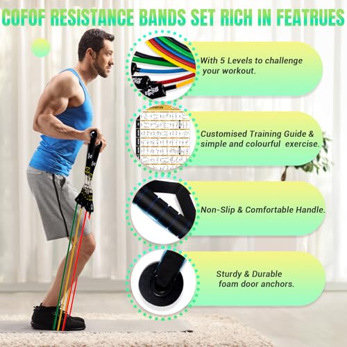 Resistance Bands Set with Yellow Handles, Exercise/Workout/Fitness Bands with Door Anchor, Legs Ankle Straps for Resistanc...