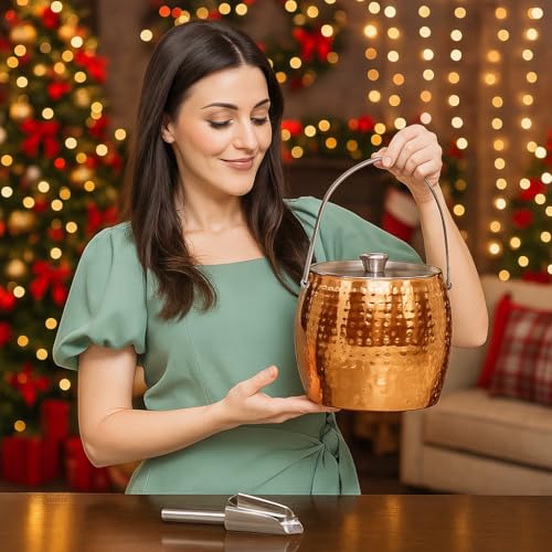 BREKX 3QT Insulated Ice Bucket for Parties with Lid and Scoop- Sweat-Free One Bottle Wine Chiller/Champagne Bucket or Ice ...