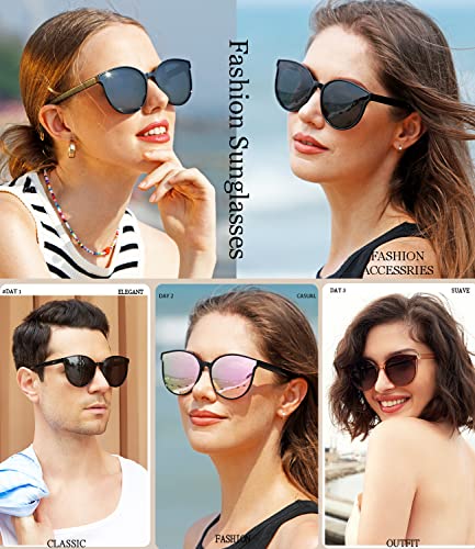 Polarized Oversized Sunglasses for Women Men Trendy Cateye Sun Glassses Retro Large Frame Shades Black