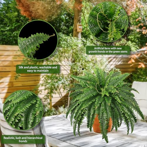 FOREST PRINCE 45" Fake Ferns, Realistic Large Artificial Bush Plants, 2 Artificial Boston Ferns with 59 Fronds for Outdoor...