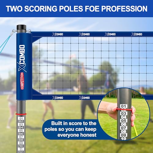 JOLORLY Professional Volleyball Net Set Heavy Duty for Outdoor Backyard Portable with Aluminum Adjustable Height Scoring P...