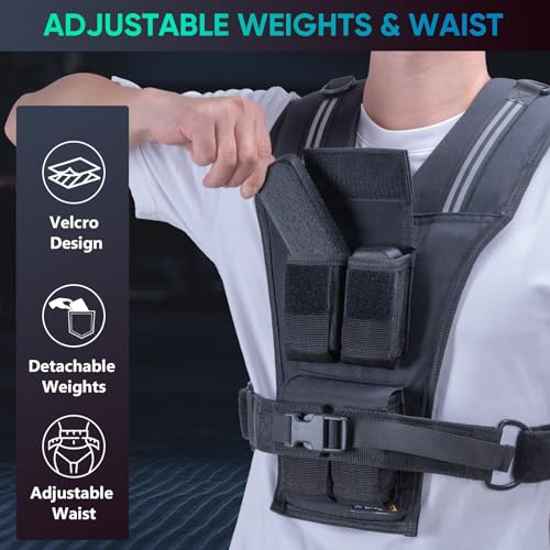 APEXUP Adjustable Weighted Vest Men 20lbs/30lbs/40lbs Weights with Reflective Stripe, Weight Vest Woman Workout Vest for S...