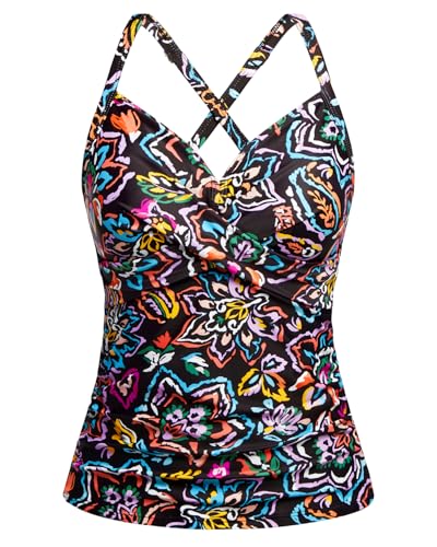 Women Tankini Bathing Suit Top - Twist Front V Neck Swim Top Only Ruched Tummy Control No Bottom 2025