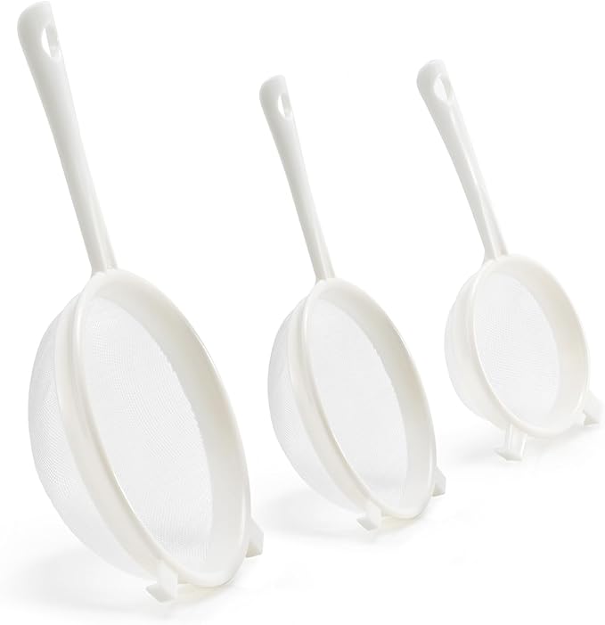 Kefir Strainer Set, 3-Size Plastic Non-Metal Sieve with Fine Mesh for Kefir Grains, Milk Kefir, Water Kefir & Kombucha & Quinoa - Durable, Food Grade & Easy Clean