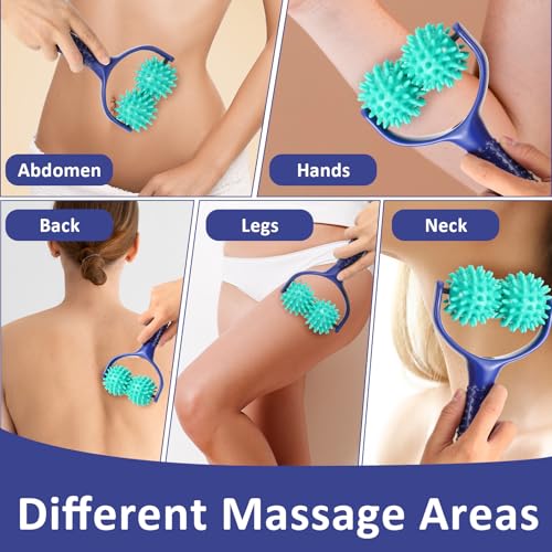 Handheld Spiky Massage Balls Rollers, 2 Wheel Spiky Massage Ball Rollers Silicone Manual Massage Roller with Handle Pressu...