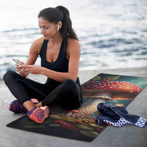 VEKELEE Large Red Mushroom Yoga Mat, 71” x 26” Non-Slip Sports Yoga Mat with Storage Bag, for Indoor and Outdoor Fitness E...
