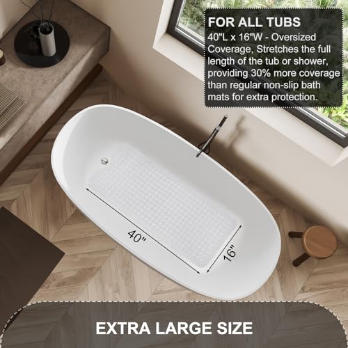 TEESHLY Bath Tub and Shower Mats, Non Slip 40 x 16 Inch Extra Long Bathtub Mat, Machine Washable Bathmat with Drain Holes,...