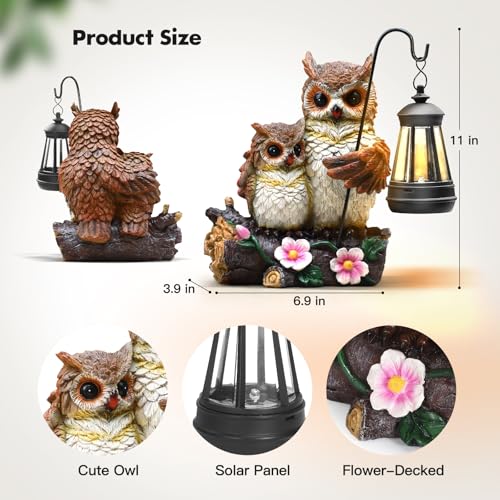Json Garden Owls Statue With Solar Led Lantern  Loving Owls Family Embrace  Gifts For Mom Yard Art  Whimsical Figurine Large Sculpture Lighted Outdoor MotherS Day Spring Decorations For Lawn  Porch