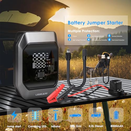 LISIXLIUYI Car Jump Starter with Air Compressor (3.5L Gas / 4.0L Diesel) 12V Auto Battery Booster Pack Jump Box 1000A Peak...