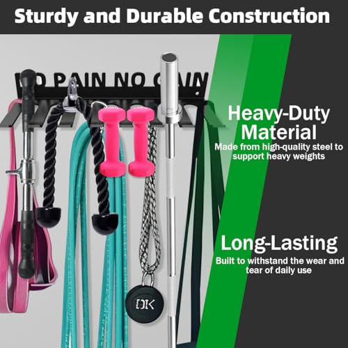 Home Gym Accessories Organization Storage Rack Equipment For Home 8 Hook Wall Hanger Display Gear Barbells Resistance Band...