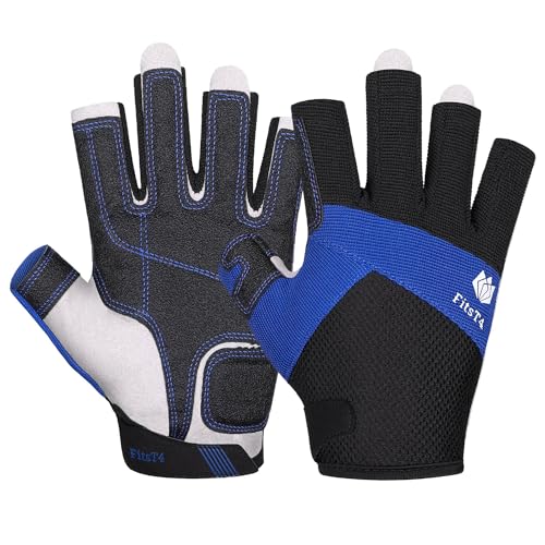 FitsT4 Sports Kayaking Gloves 3/4 or Full Finger Padded Palm Fingerless Gloves for Men Women Youth Perfect for Sailing Pad...