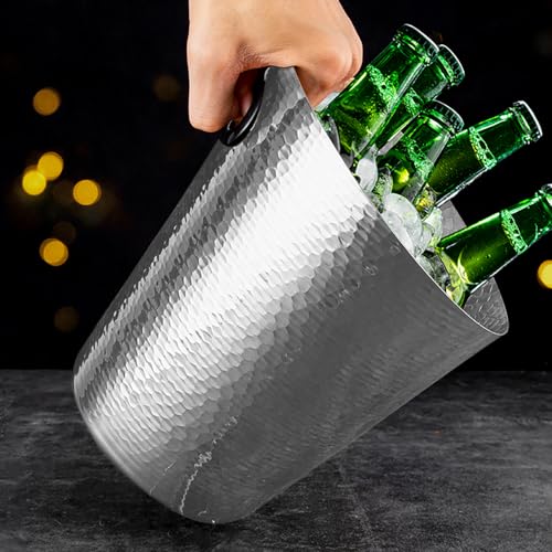 Stainless Steel Champagne Bucket with Ice Tongs - Stainless-Steel Beverage Tub - Diagonal Ice Bucket with Handle for Cockt...