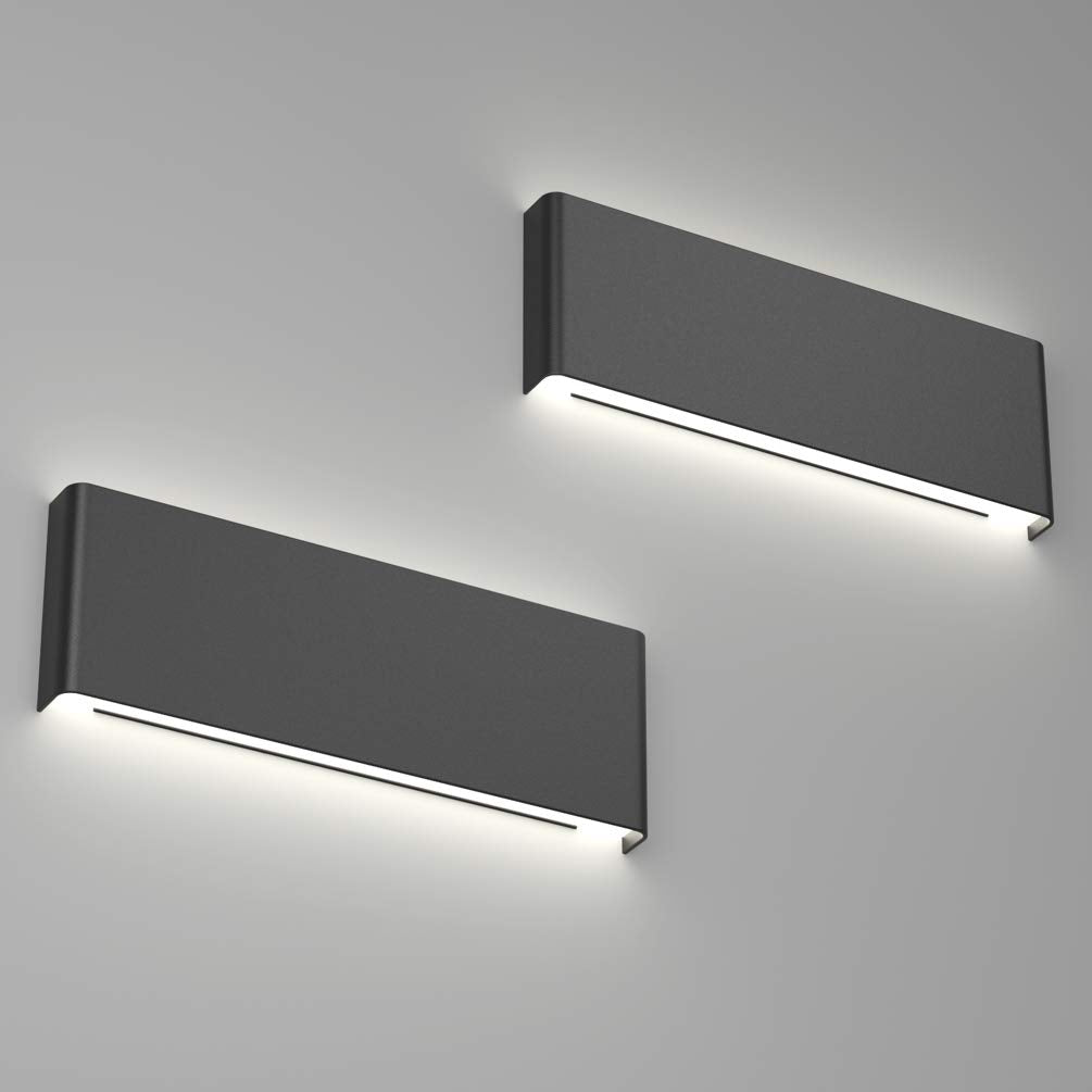 Ralbay Led Black Wall Sconce 2-Pack, 15.7In Aluminum Up And Down Bathroom Lighting, Natural White Light 4500K