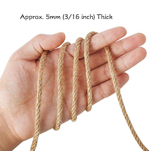 Tenn Well 5mm Jute Rope, 100 Feet 4Ply Twisted Heavy Duty and Thick Twine Rope for Gardening, Crafting, Bundling, Cat Scra...