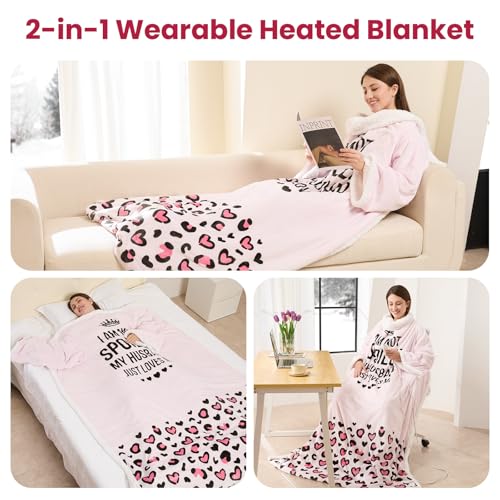 Wearable Heated Blanket for Women, Unique Christmas Birthday Gift for Wife, Electric Throw Blanket with Sleeves, Foot Pock...