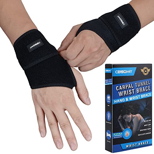 CERBONNY Carpal Tunnel Wrist Brace,2Pack Wrist Support Brace Adjustable Wrist Strap Reversible Wrist Brace for Sports Prot...