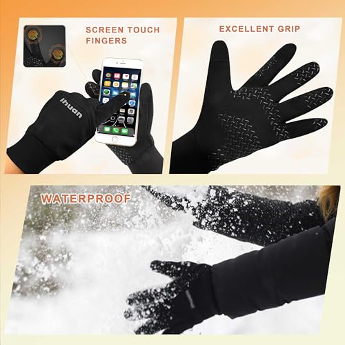ihuan Winter Waterproof Gloves for Men Women Warm Running Cycling Snow Ski Gloves for Cold Weather, Thermal Windproof Mate...
