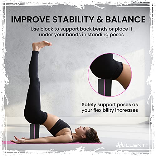 Millenti Gray Black Yoga Block Yoga Brick - Sold as Single EVA Foam Block, Bevelled Edge, Non-Slip, Latex-Free Block with ...